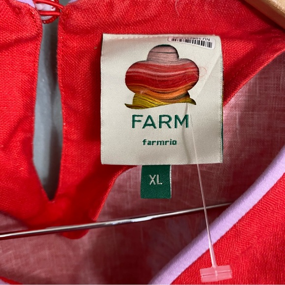 Farm Rio Porcelain Garden Linen Blouse Red Floral XL - Picture 3 of 5